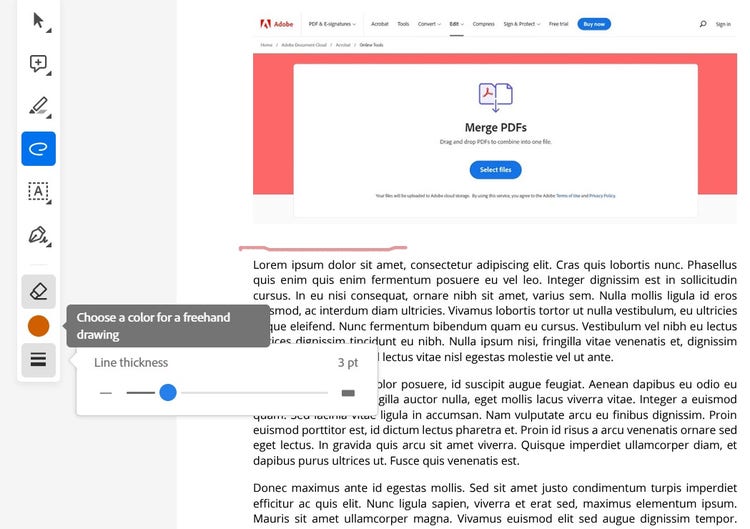 Drawing editing tools displayed with a PDF in the background.
