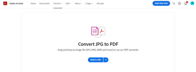 Screenshot of Convert JPG to PDF tool, Picture