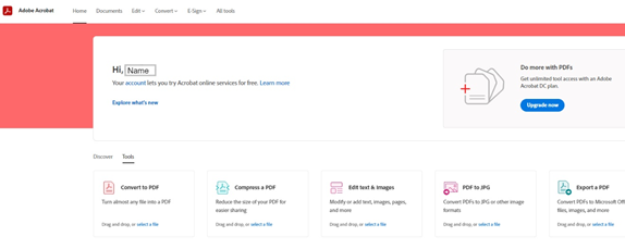 Adobe Acrobat online tool landing page.