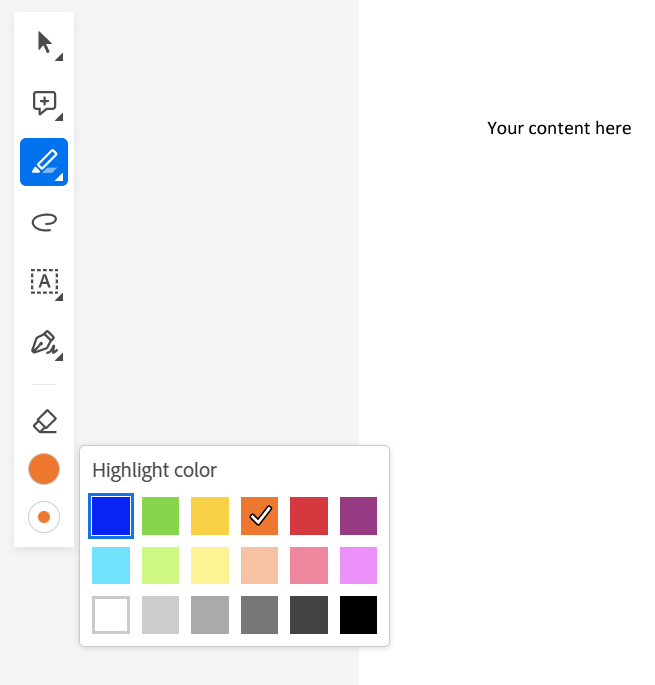 Highlight colour options in the PDF editor.
