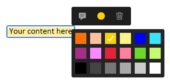 A screenshot showing the colour options for highlighted text.