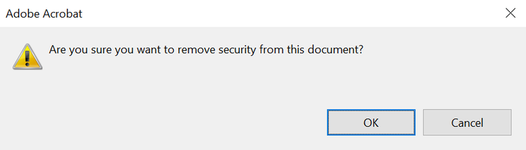 Screenshot of removing document security with a Document Open password