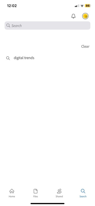 Search bar in Adobe Acrobat app on iPhone.
