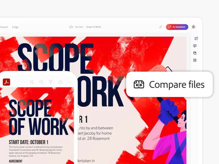 AI document tool comparing scope of work documents on desktop and mobile screens