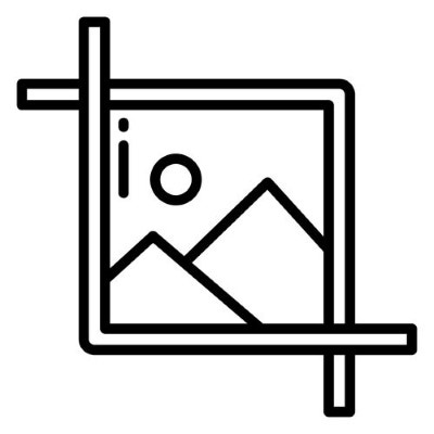 A black and white graphic showing a picture being cropped.