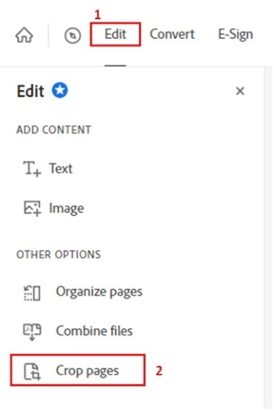 Screenshot of the editing options for PDF files in Adobe Acrobat.