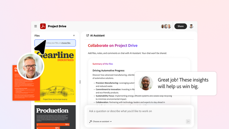 Interface for HR onboarding and compliance, showing collaborative file sharing and AI assistant chat.