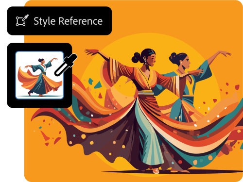 A woman dancing with a colourful background.