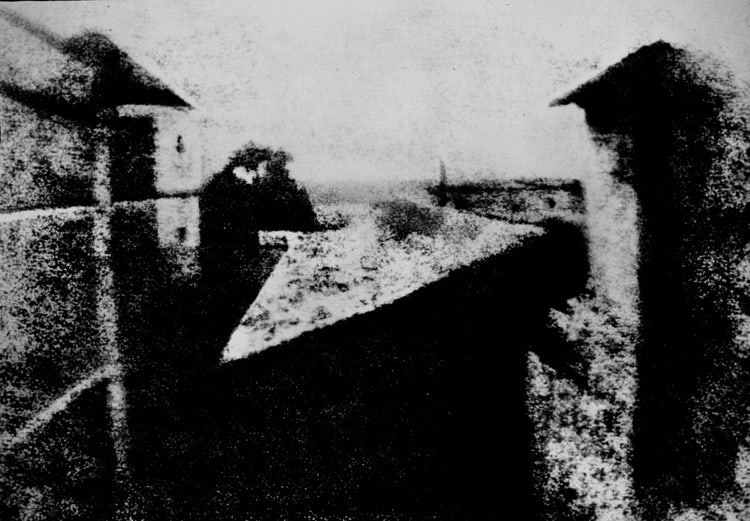 The first successful permanent photograph 'View from the Window at le Gras" created by Nicéphore Niépce