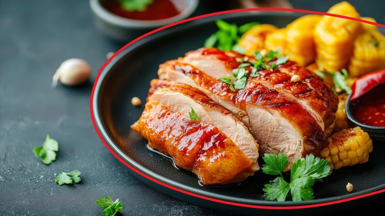 A plate of food on a table forming a C-curve.