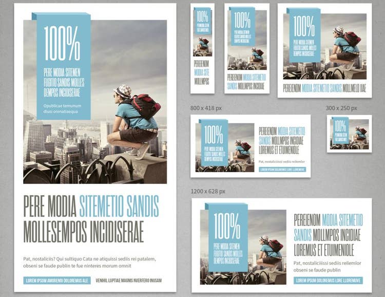 Social media and web banners templates in pale blue and light grey.