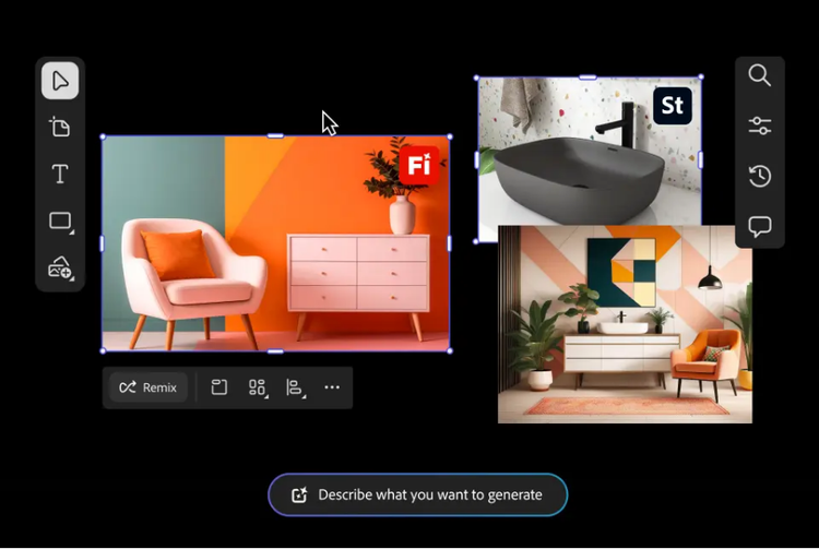 Mood board with interior design and furniture images.