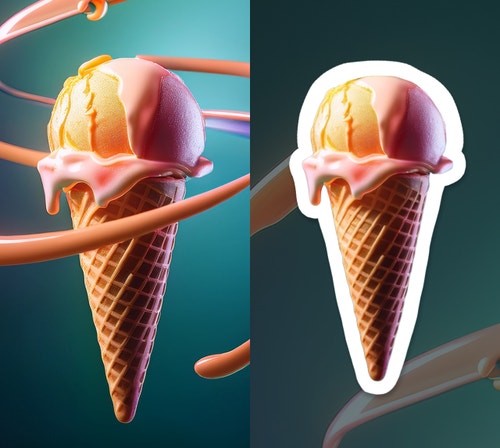 An image of an ice cream cone is transformed into a sticker using a Google partner model in Firefly.