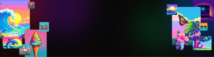 Retro-themed banner with pixel icons, vintage artwork, and nostalgic visuals