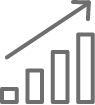 an icon with a bar graph and an arrow pointing diagonally up