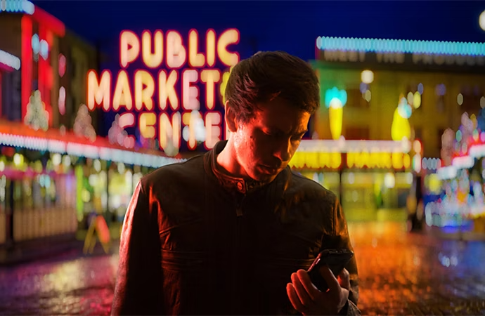 Le même plan avec le fond vert supprimé et remplacé par effet d’incrustation