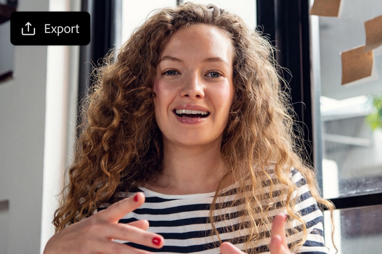 Een vrouw met een overlay van de AI-vertaaltool voor exporteren