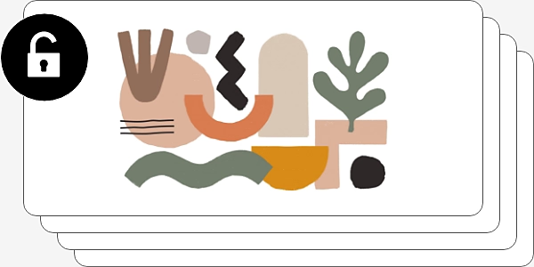 Ontgrendelpictogram over een abstracte illustratie met kleurrijke vormen heen geplaatst.