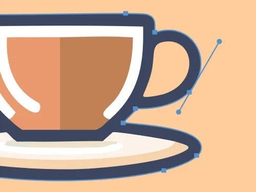 рисунка на чаша за кафе, чиито очертания се редактират в Illustrator