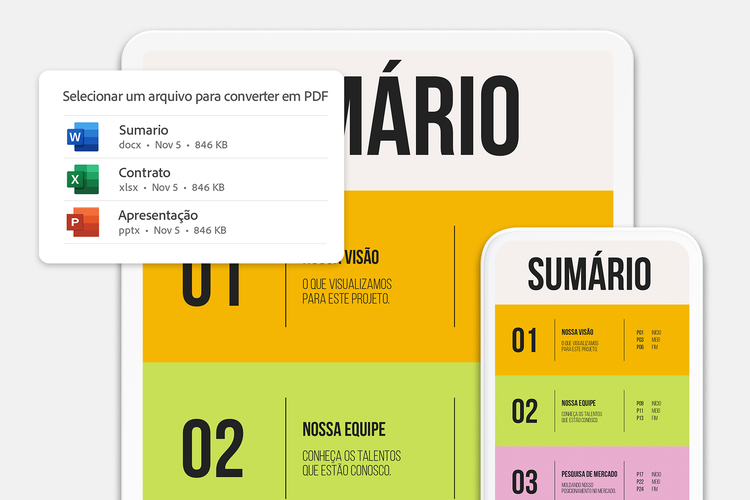 Imagem de uma apresentação com uma linha do tempo destacando a sobreposição do ícone do recurso “Exportar um PDF” do Acrobat.
