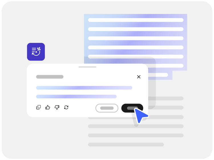 Uma caixa de chat com IA mostrando como a IA para PDF permite que você interaja com seu documento.