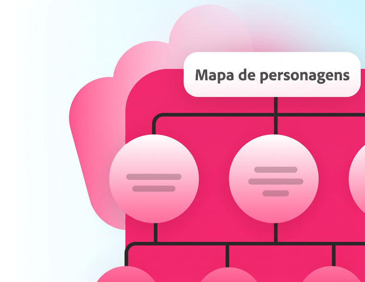 Ilustração em rosa de um mapa de personagens.