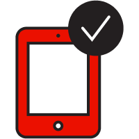 Um dispositivo móvel ao lado de uma marca de verificação branca em um círculo preto representa a compatibilidade do EPUB entre dispositivos.