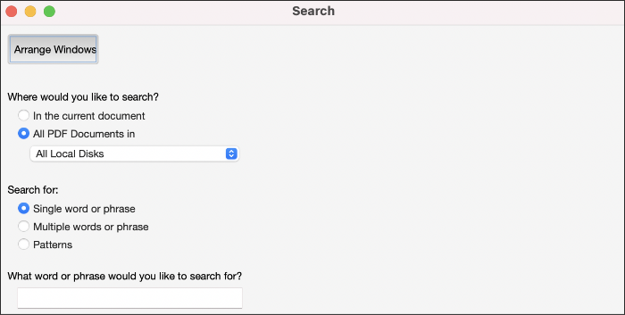 Faça a busca no PDF atual ou em todos os PDFs em outro local para ocultar cada palavra ou ocorrência.
