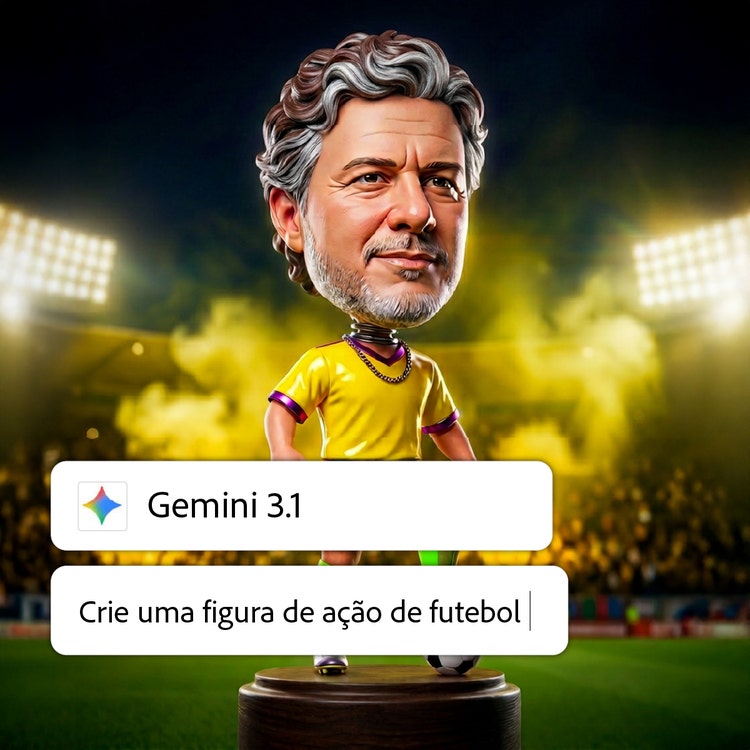 Imagem gerada com um comando que diz "Crie uma figura de ação de futebol"