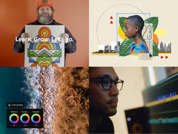 Colagem de usuários da Adobe e a arte de cada, Imagem