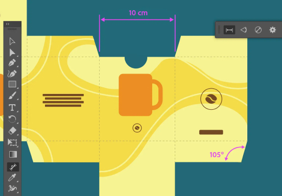 Ilustração de embalagem de produto com desenho de caneca