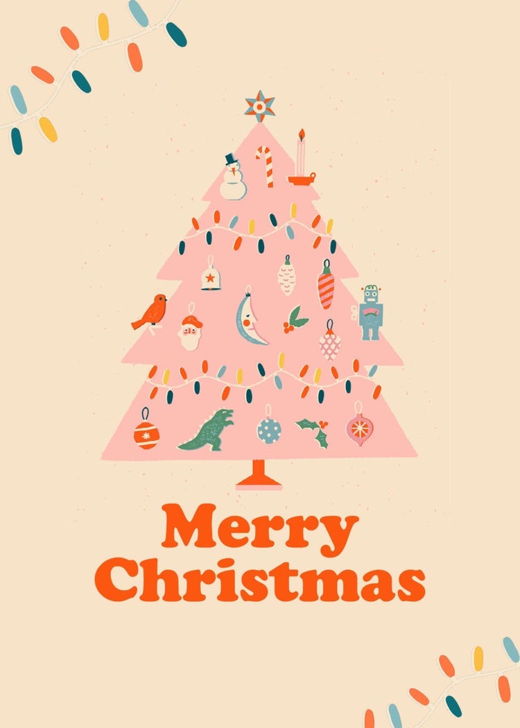 Off-White, Orange and Pink Christmas Card