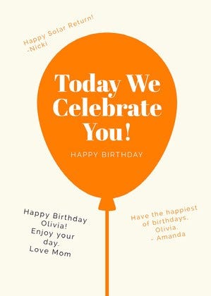 Orange Balloon Shareable Group Birthday Card Group Birthday Card