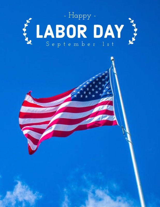 Blue Labor Day Poster with American Flag