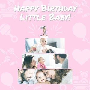 Pink and White Little Baby Instagram Graphic Birthday Photo Collage