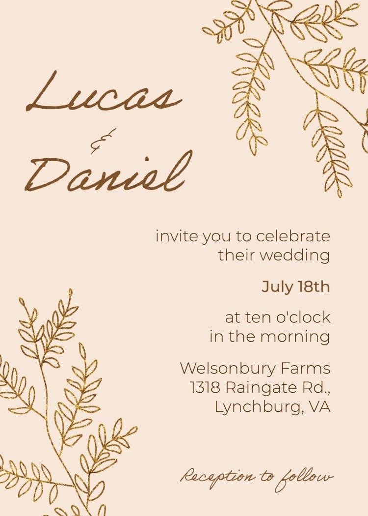 Gold, Brown and Cream Wedding Invite