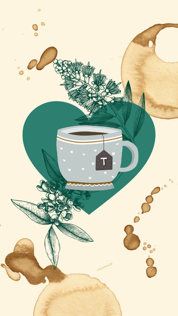 Teal and Brown Herbal Tea Illustration Instagram Story