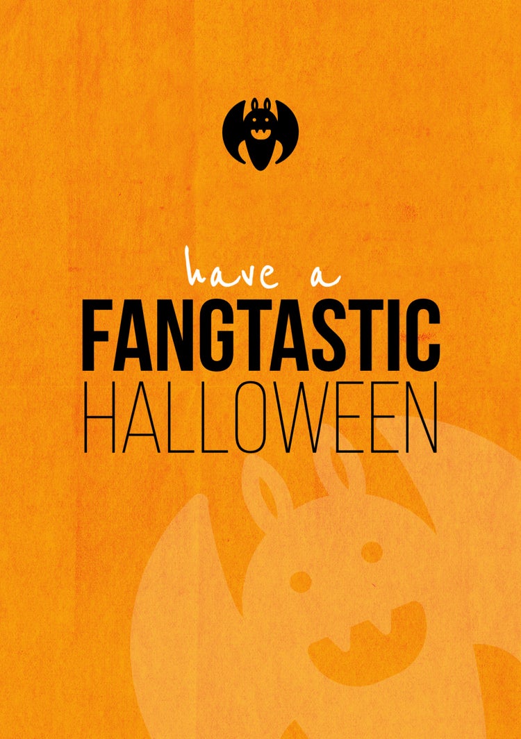Orange Black & White Fangtastic Halloween A5 Greeting Card