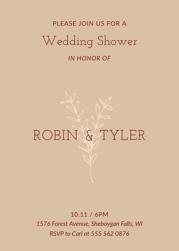 Set Beige Foliage Branch Wedding Shower Invitation