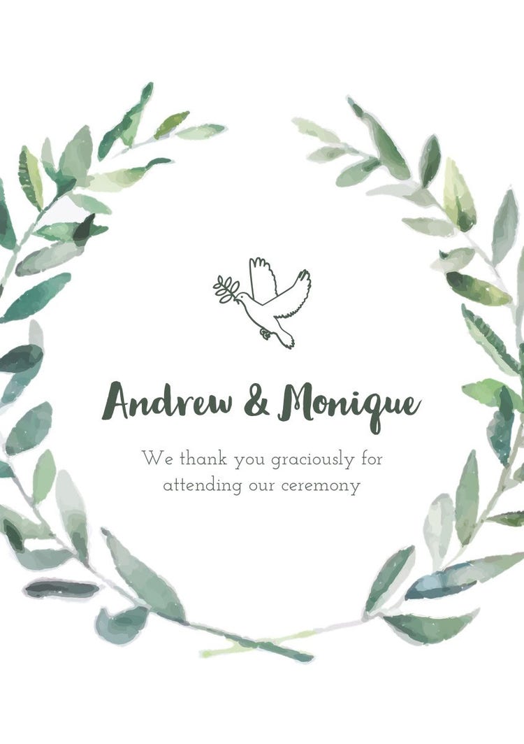 White and Green Wedding Thank You Card