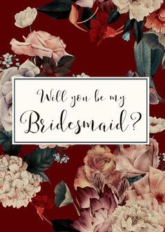 red floral bridesmaid invitation Will You Be My Bridesmaid Card
