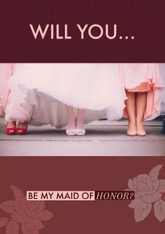 Red Bridesmaid Wedding Invitation Card with Low Section Photograph Will You Be My Bridesmaid Card