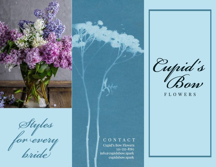 Blue Cyanotype Wedding Flower Supplier Promotional Brochure