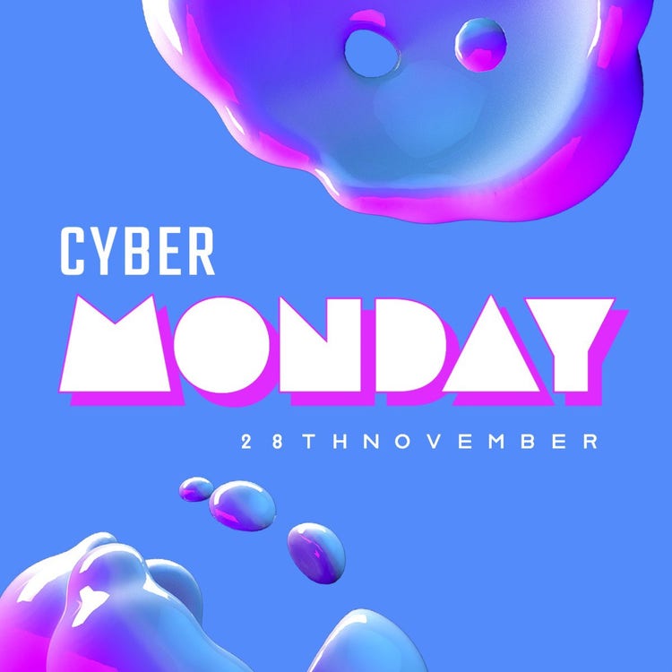 Blue Pink & White Funky 3D Cyber Monday Facebook Ad