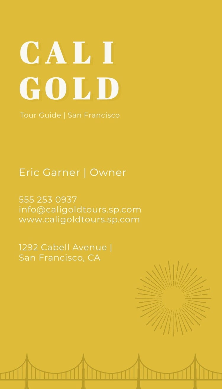 Yellow Gold San Francisco Tour Guide Business Card