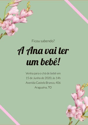 mint green and pink flowers baby shower invitations Convite para chá de bebê
