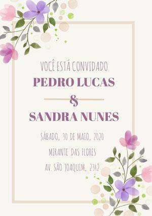 white and purple floral wedding cards Convite de casamento