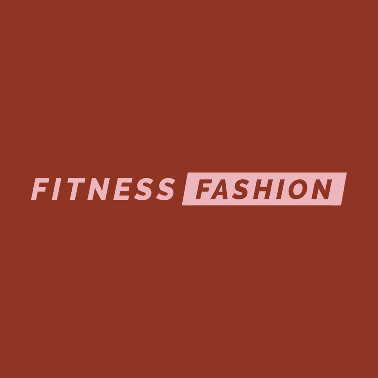 Fitness Fashion logo written in the font Raleway in light pink against a brown background