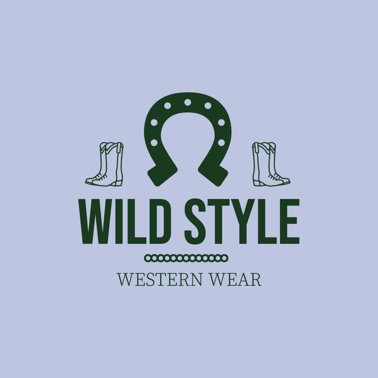 Wild Style Western Wear logo written in the fonts Bebas Neue and Source Serif 4 with icons of cowboy boots and a horseshoe