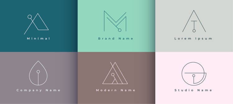 Examples of various minimal logos with icons made out of thin lines